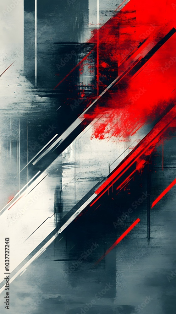 Poster dynamic abstract art with bold red and grey strokes
