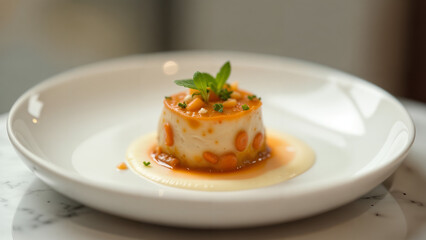 An Elegant Presentation of a Culinary Masterpiece on a Small White Plate
