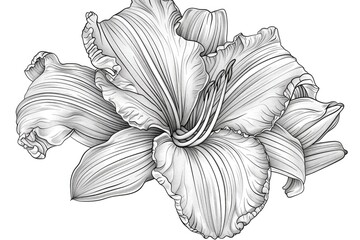 Fototapeta premium Coloring book illustration of a vibrant Daylily with apricot petals and intricate details on a blank background
