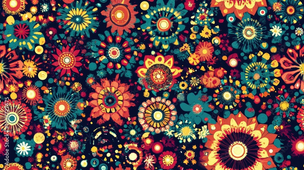 Poster kaleidoscope sequence patterns in an abstract multicolored motion graphics background