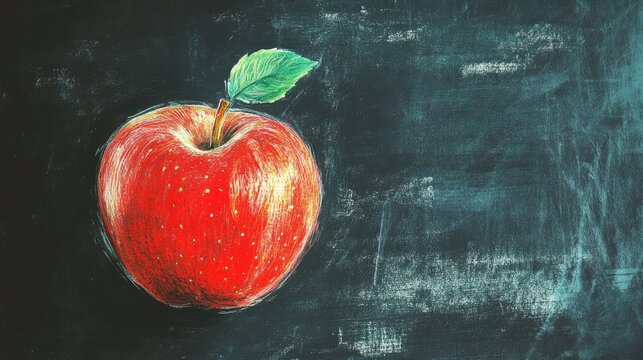 Naklejki Chalk line art of an apple on a blackboard representing healthy food vegetarian nutrition and a vitamin rich diet
