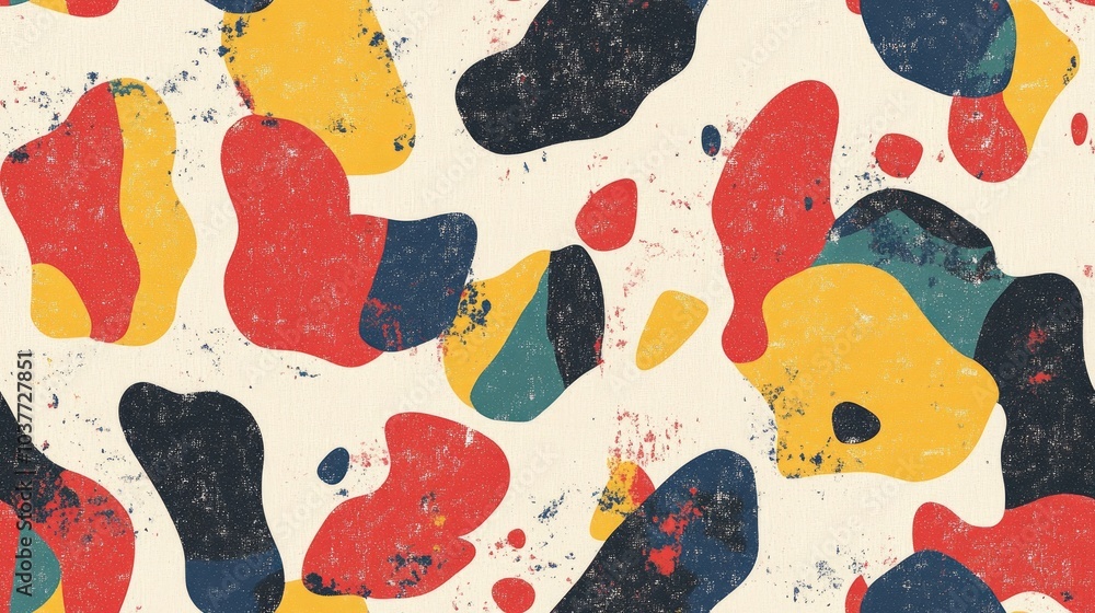 Poster Seamless abstract color blobs with a textured paper overlay A high quality illustration featuring detailed and appealing organic shapes blended smoothly into a cohesive pattern for printing