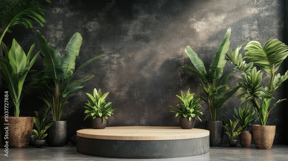Aufkleber 3d rendering of a podium mockup display against a backdrop