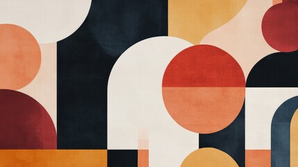Geometric art poster featuring minimalistic shapes and color tones in an abstract Scandinavian style