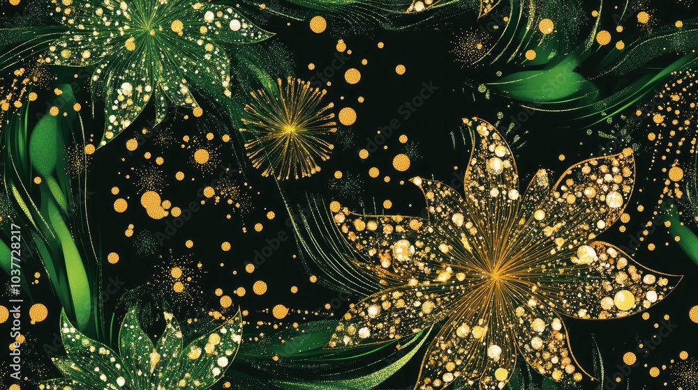 Poster abstract seamless pattern with sparkling elements on a green background wallpaper
