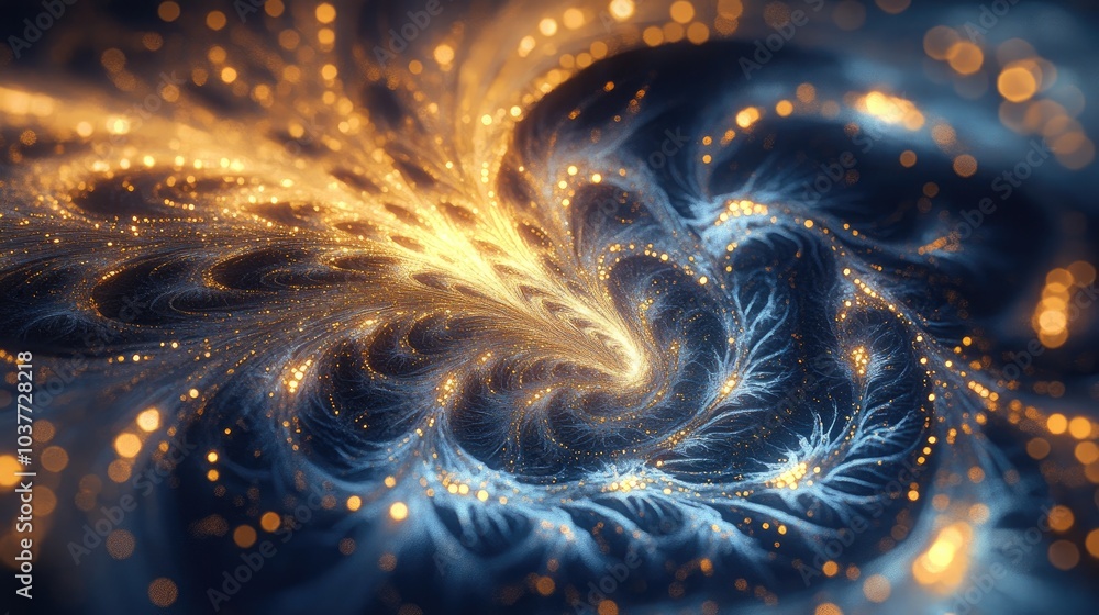 Poster glittering abstract texture featuring golden and blue particles fantasy inspired fractal design crea