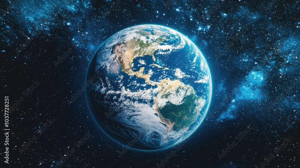 Poster cartoon rendering in 3d of the earth from outer space