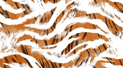 Realistic Tiger Print in Bronze Seamless White Watercolor Pattern with Tie Dye Stripes Handmade Passionate Stripes in Bright Zebra Brush New Animal Print Design