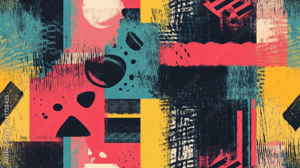 Poster abstract geometric pattern with textured elements seamless design raster version