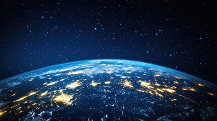 Obraz premium 3D cartoon rendering of Planet Earth at night viewed from space