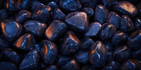 Close-up of smooth, wet pebbles, Close-up of shiny wet stones