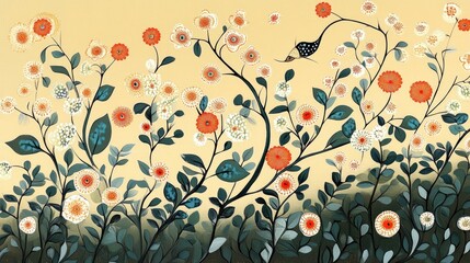 Orange Floral Grunge Texture Background