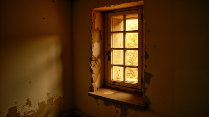 Fototapeta premium An Evocative Sepia-Toned Photograph Showcasing the Timeless Beauty of an Old Window