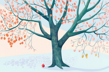 Obraz premium Illustration of a Winter Oak Tree