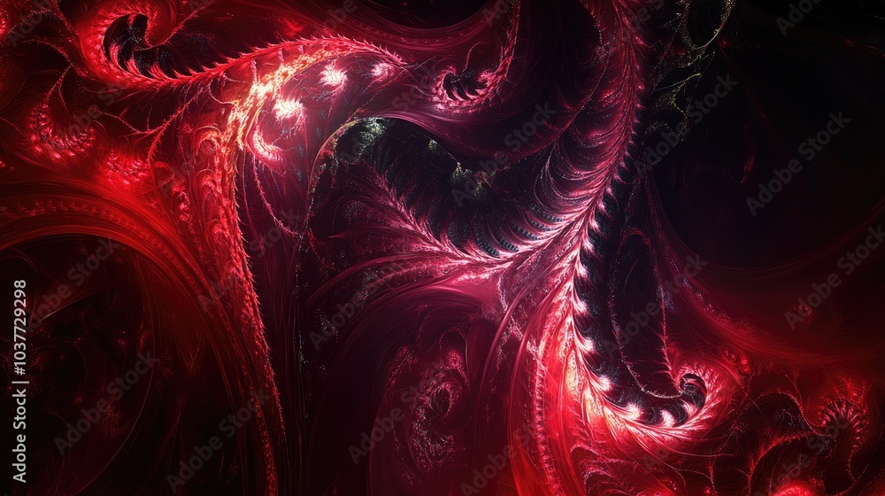 Poster glowing red fractal lines create a captivating fantasy texture this digital artwork showcases intric