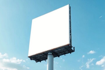 Outdoor pole billboard on blue sky background with mock up white screen and clipping path