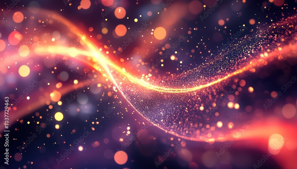 Poster glowing lines and bokeh lights dance across an abstract digital background, creating a mesmerizing, 