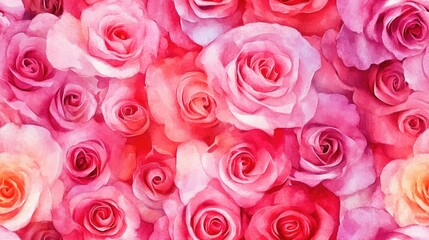 Seamless watercolor pattern of English roses Watercolor artwork featuring rose flowers Raster illustration