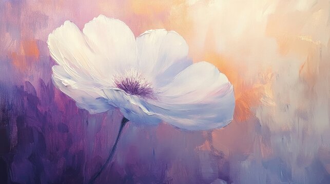 Close up oil painting of a delicate flower with soft colors against a gentle soothing background