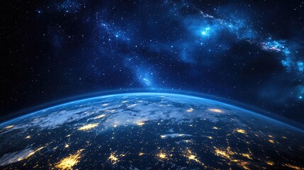 Obraz premium Cartoon rendering in 3D of Earth as seen from space during night