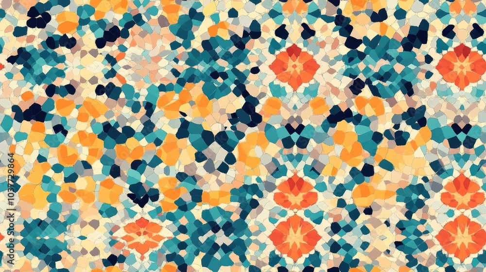 Poster abstract motion graphics backdrop featuring a vibrant ornament multicolored mosaic texture and seaml