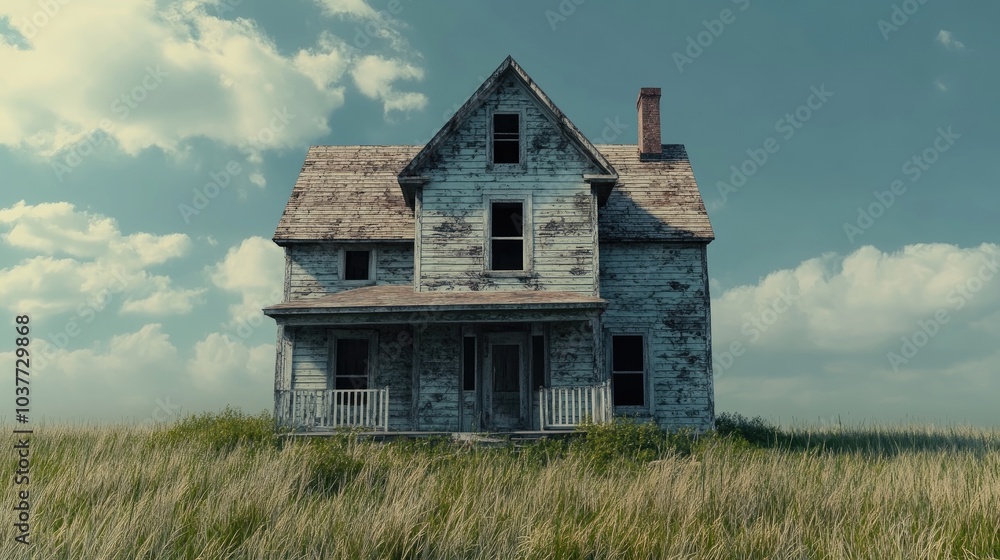 Poster 3d rendering of an old abandoned house that has been neglected and unused for an extended period