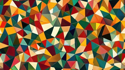 Seamless abstract pattern featuring a variety of multicolored triangles