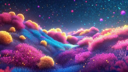 Fototapeta premium Colorful cosmos fields in a 3D cartoon rendering