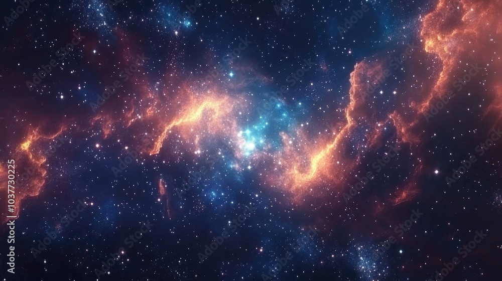 Poster infinite space background featuring nebulas and stars in a 3d cartoon rendering