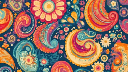 Paisley pattern in vibrant colors for textile design suitable for wraps cushions and coloring activities