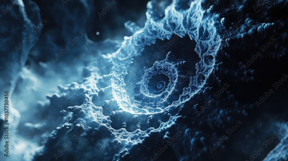 Poster fantasy 3d visualization featuring an isolated abstract fractal against a dark backdrop created thro