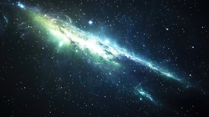 Obraz premium Horizontal high quality illustration of a galaxy with stardust and bright shining stars illuminating the space featuring northern lights in a 3D cartoon rendering style