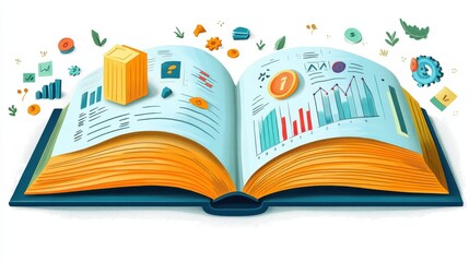 Open Book with Charts and Graphs in Data Visualization Style