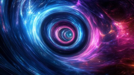 Abstract tunnel with swirling luminous energy, bright neon colors, and dynamic composition.