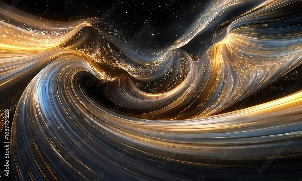 Sticker golden cosmic waves with sparkling stars with ai generated.