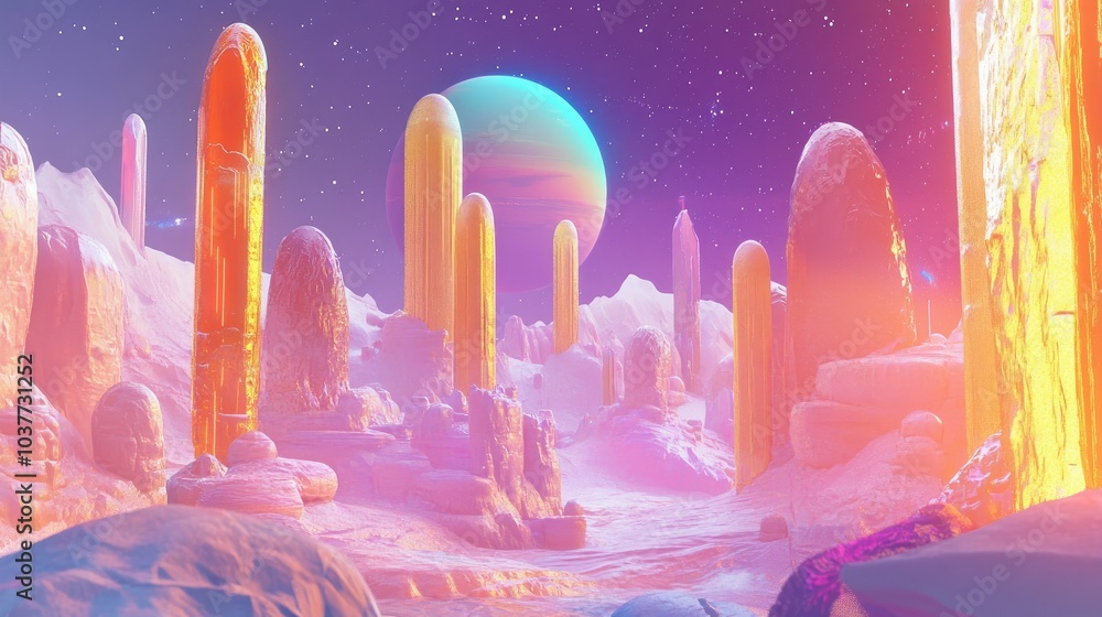 Poster abstract space fantasy background in 3d cartoon rendering