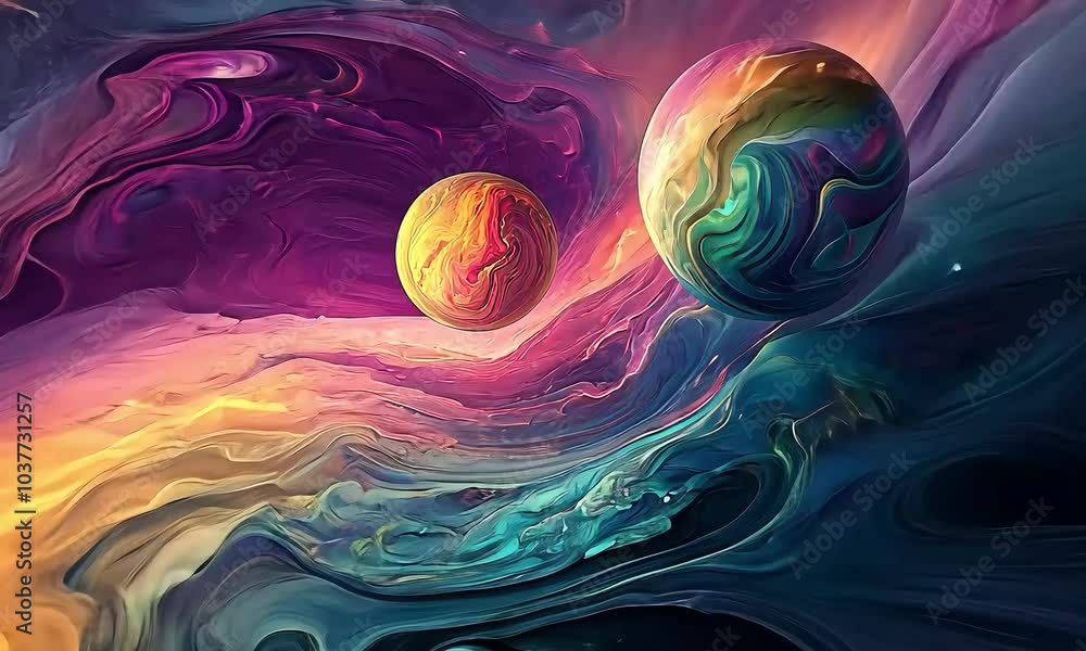 Wall mural abstract planets with colorful cosmic swirls with ai generated.