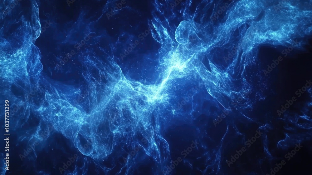 Poster blue glowing high energy plasma field in space 3d cartoon rendering computer generated abstract back