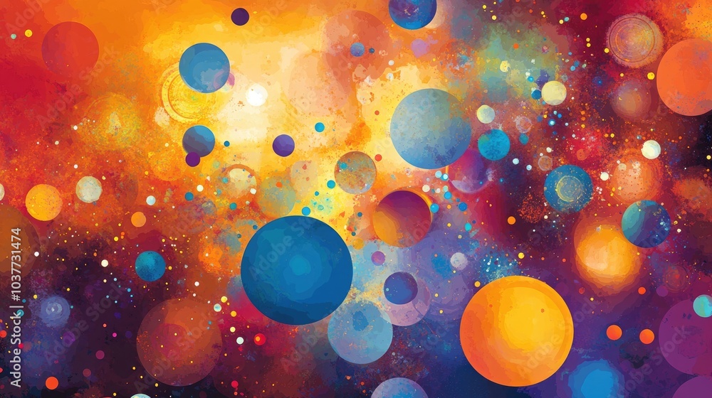 Poster abstract backdrop featuring colorful circles and dots