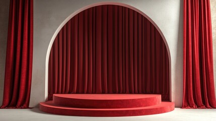 Red stage podium decoration designed for product display 3D rendering