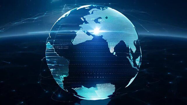 Planet earth animation. rotating globe, shining particles around it, 4k animation.