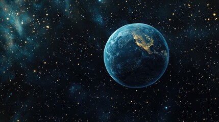 3D cartoon depiction of a blue planet surrounded by stars in space