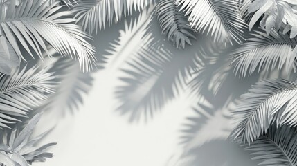 3D rendering of a monotone background wall featuring shadows of palm tree leaves