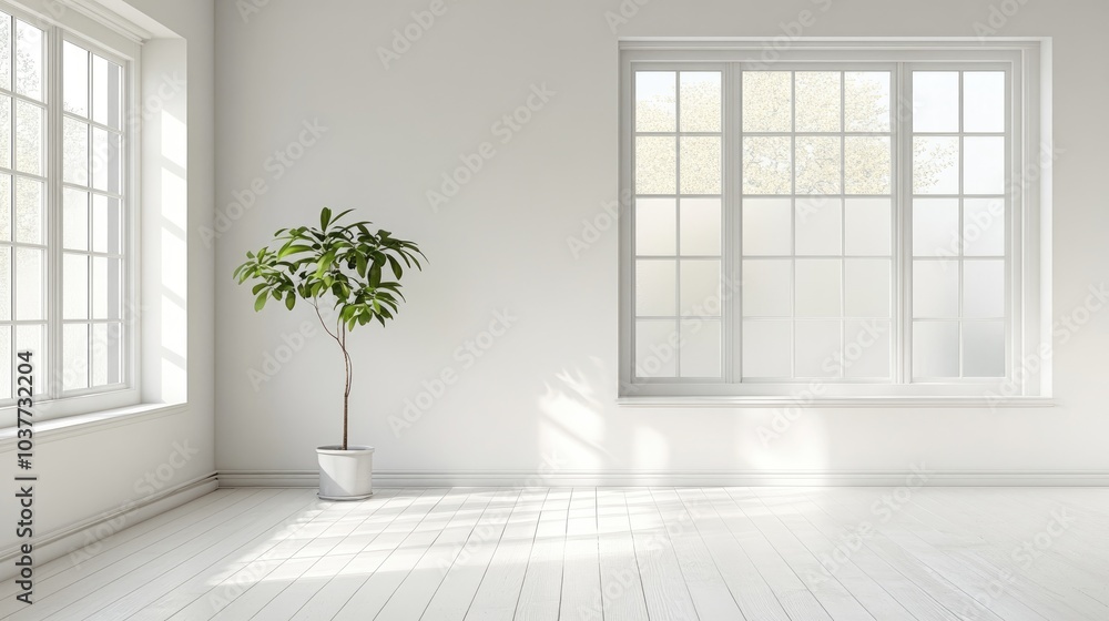 Aufkleber empty minimalist room with white walls and natural light illuminating the space creating a calm and 
