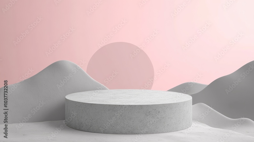 Poster gray cement texture with empty stone podium on minimalist background for abstract display promotiona