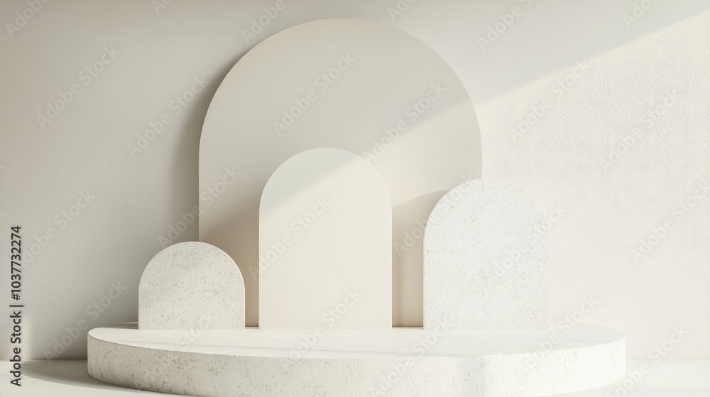 Poster abstract podium background featuring geometric shapes vertical scene in white tones minimalist 3d re