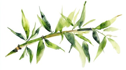 Fototapeta premium Isolated green bamboo painted in watercolor on a white background