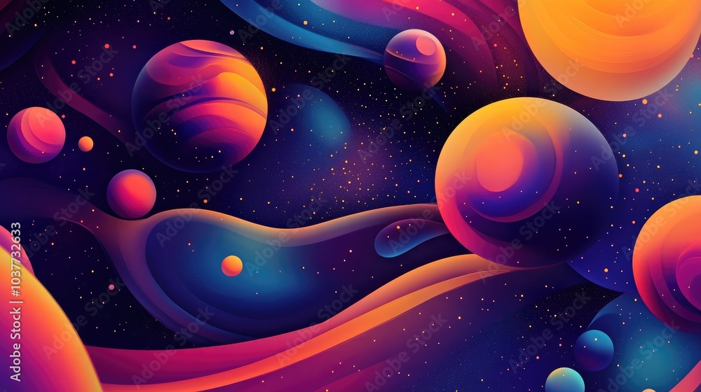 Aufkleber geometric pattern featuring a cosmos space palette in a 3d cartoon rendering