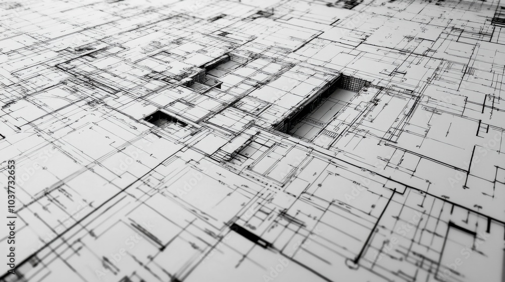 Aufkleber abstract architectural blueprint with intricate linear designs.