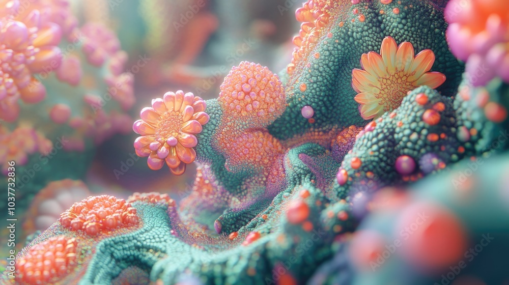 Aufkleber abstract fractal patterns and shapes in a 3d cartoon rendering dynamic flowing natural forms with fl